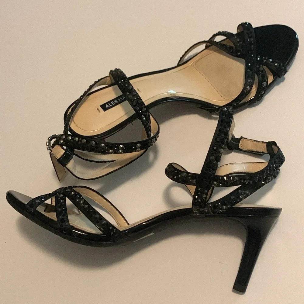 Alex Marie for Dillards - Women’s Black Beaded Ankle Strap 3” High Heels. 9M